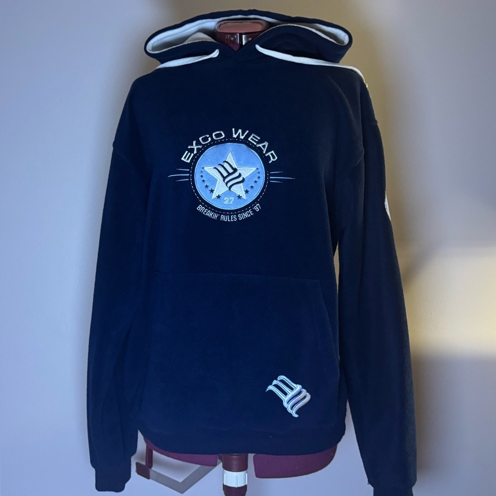 Exco Y2K Blue Sweatshirt with Hood and Graphic Design